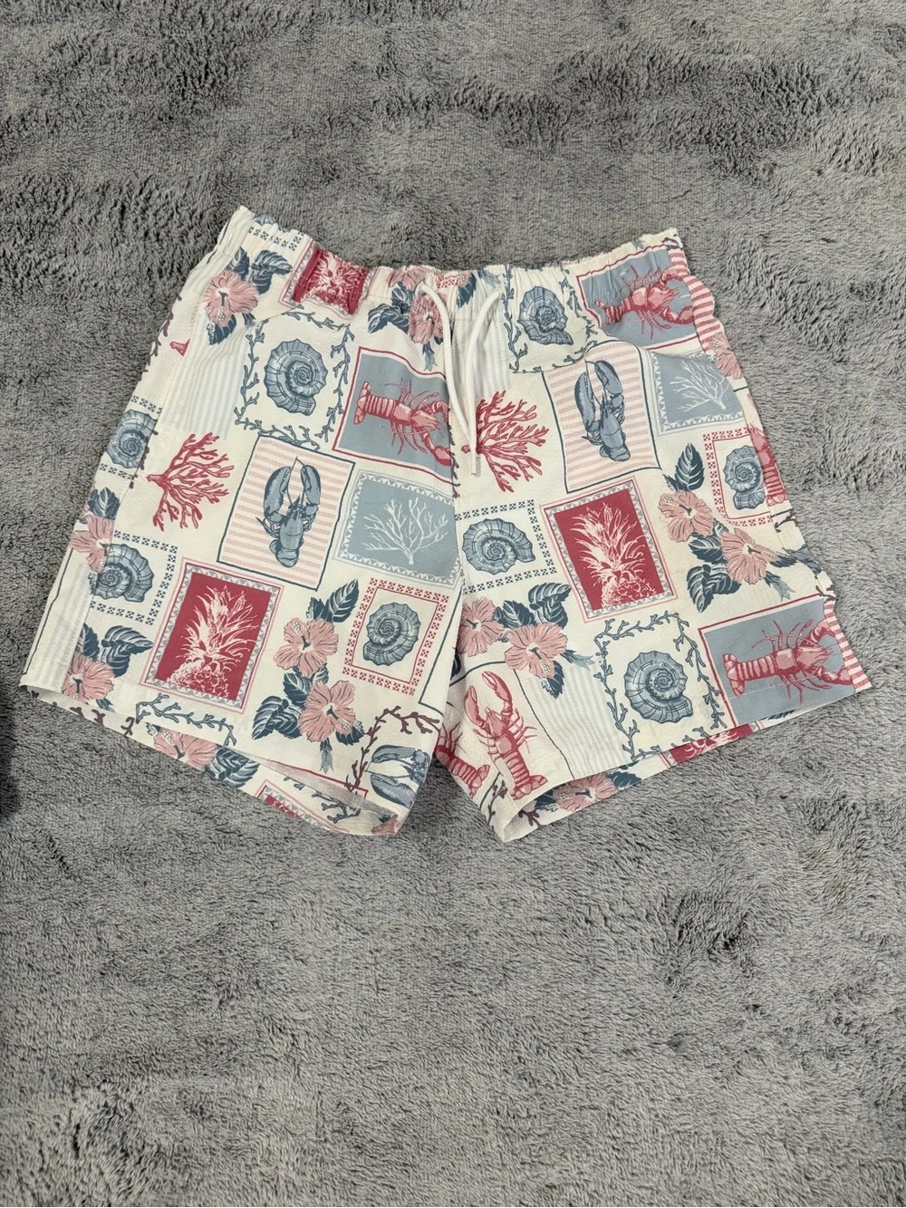 Hollister Men's size small Cream Floral & Coastal Print Swim Shorts
